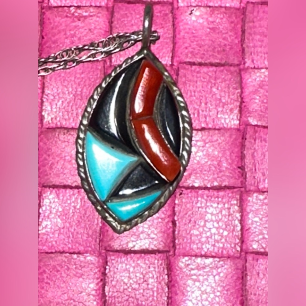 Vintage Zuni Turquoise Pendant Necklace